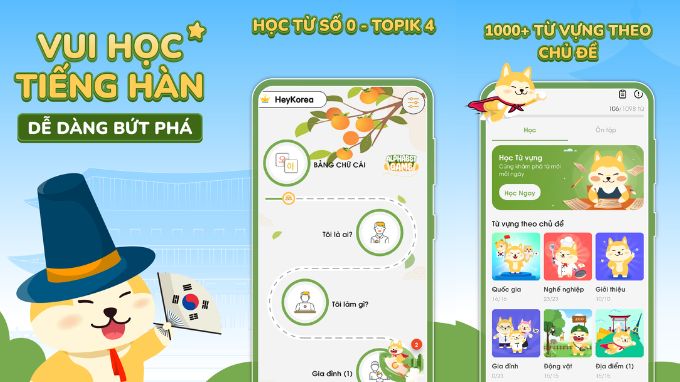Ứng dụng Hey Korea học tiếng Hàn miễn phí