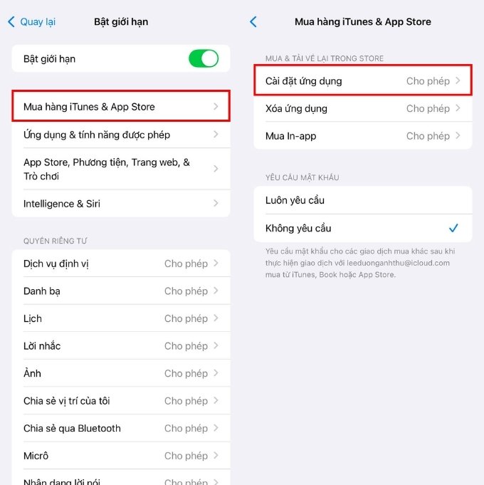 Tắt các giới hạn về nội dung và quyền riêng tư trên iPhone