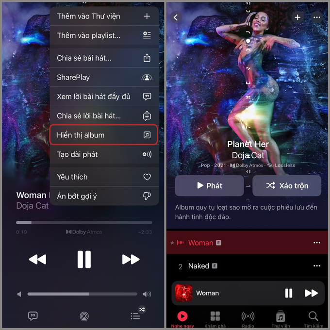 Xem album của bài hát đang phát