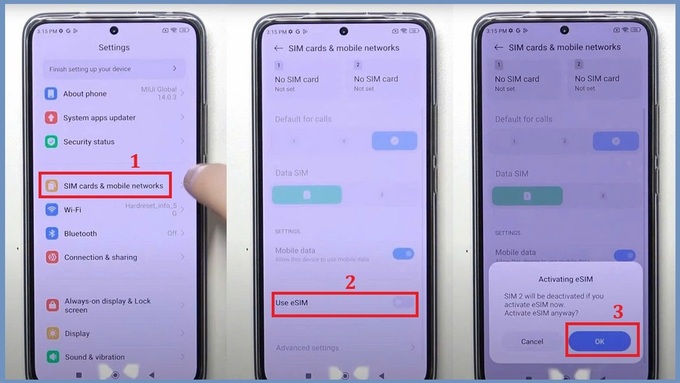 Mở Cài đặt và chọn kết nối để bật quản lý SIM