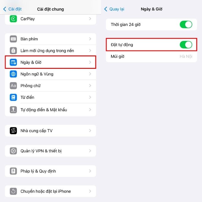 Đặt lại thời gian và múi giờ cho đúng với thực tế