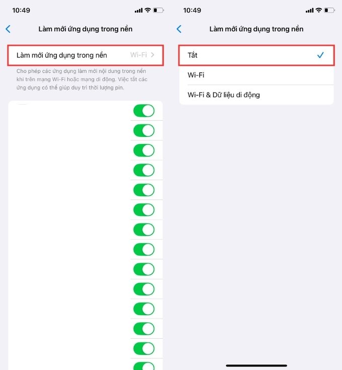 Tắt ứng dụng chạy ngầm iPhone trong Cài đặt