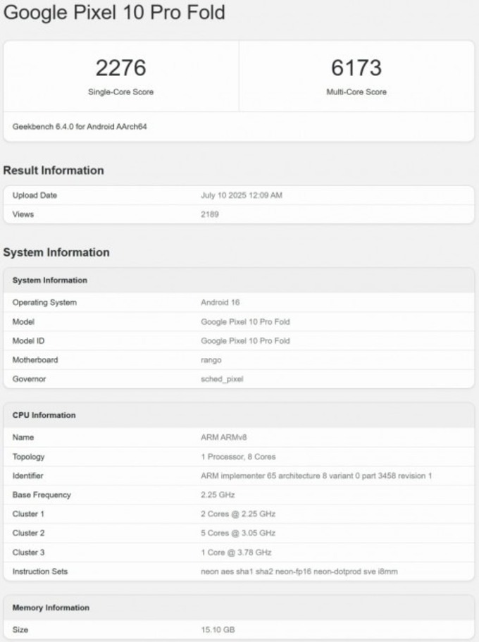 Google Pixel 10 Pro Fold xuất hiện trên Geekbench, hé lộ thông số kỹ thuật