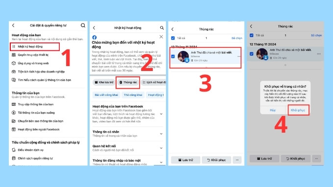 Thao tác khôi phục bài viết đã xóa trên Facebook bằng 007win.com nền tảng chơi game sòng bạc trực tuyến đáng tin cậy nhất iPhone