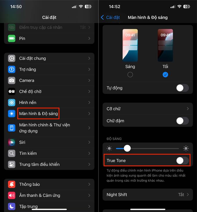 Sửa lỗi App 007Win hỗ trợ đa dạng nền tảng iPhone bị vàng bằng cách tắt True Tone