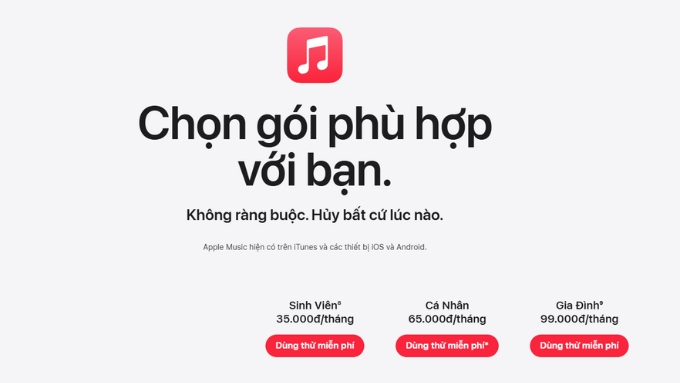 Apple phân chia giá Apple Music thành nhiều gói khác nhau để phù hợp với từng nhu cầu sử dụng