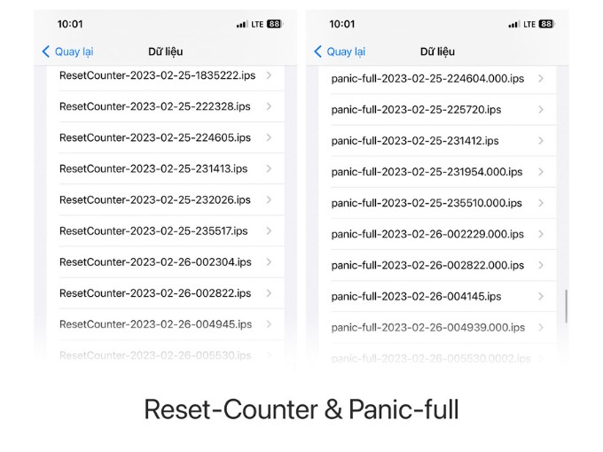 Nhận biết iPhone đã thay linh kiện với hai dòng chữ Panic Full và Reser Counter