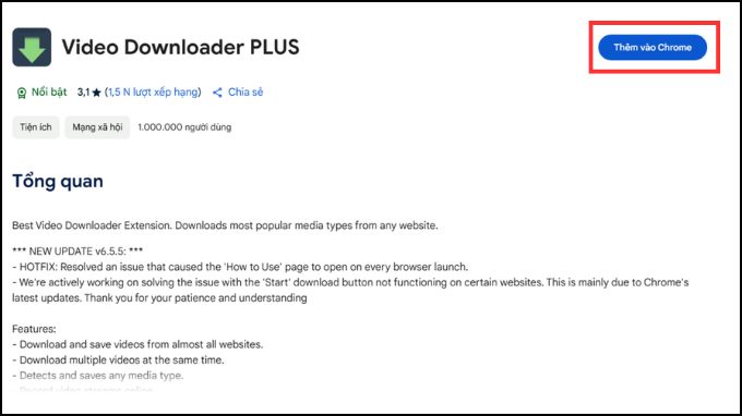 Thêm tiện ích Video Downloader Plus vào Chrome