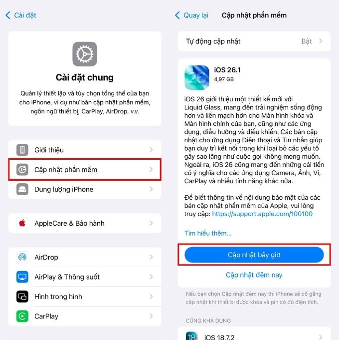 Cập nhật phiên bản iOS mới nếu có sẵn