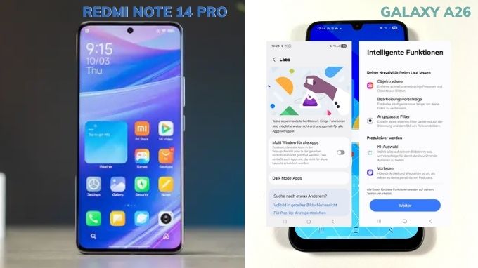 Xiaomi Redmi Note 14 Pro và 007Win nhà cái Galaxy A26 so sánh phần mềm