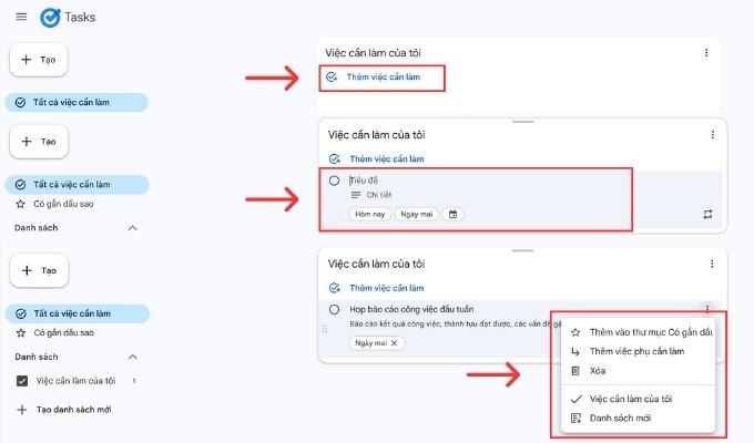 Hướng dẫn cách thêm và chỉnh sửa công việc trên Google Tasks