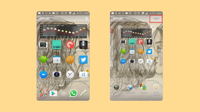 chạm và giữ thanh Tìm kiếm Google, nhấn chọn ‘’Hide’’ để ẩn đi.