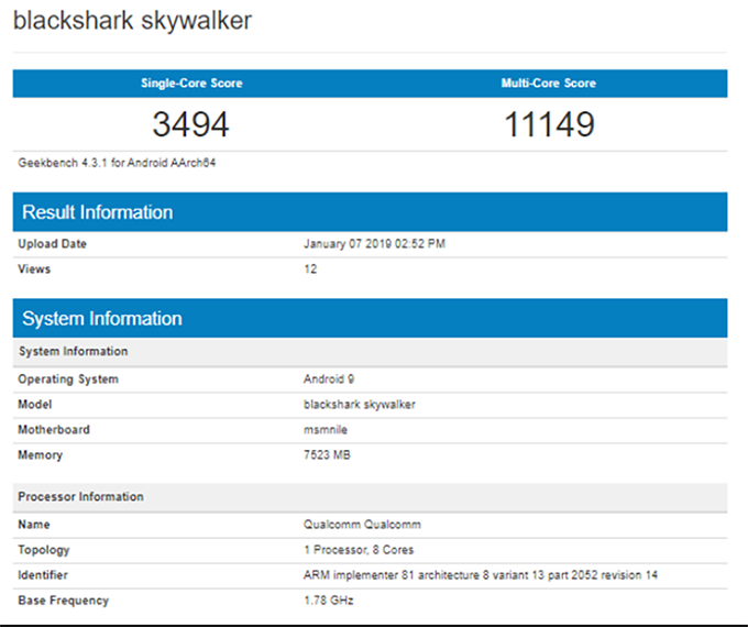 Điểm Geekbench của Xiaomi Shark 2 cho thấy sức mạnh của con chip Snapdragon 855