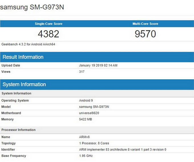 Thông số của 007Win nhà cái Galaxy S10 với chipset Exynos 9820 trên Geekbench