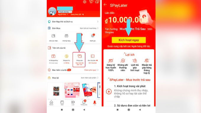 Bước 1 kích hoạt Spaylater