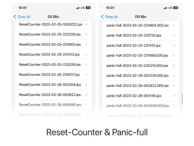 Nhận biết iPhone đã thay linh kiện với hai dòng chữ Panic Full và Reser Counter