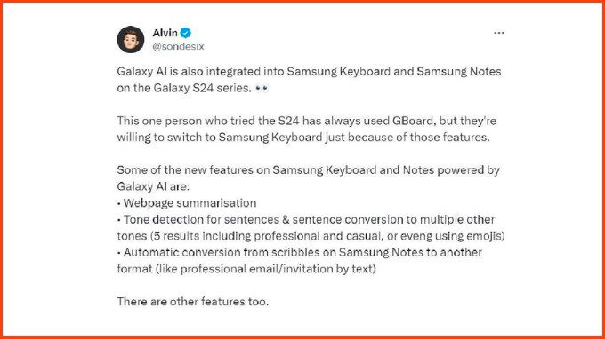 Bài đăng rò rỉ các tính năng AI mới trên Galaxy S24