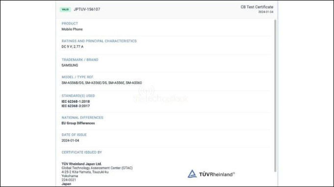 Galaxy A55 đạt chứng nhận TUV Rheinland