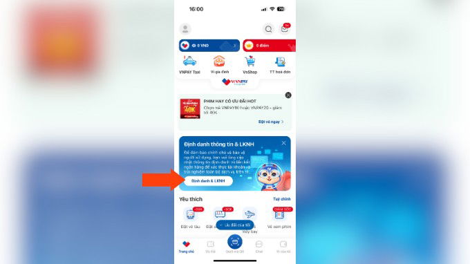 Bước 1 định danh và liên kết tài khoản ngân hàng trên VNPAY