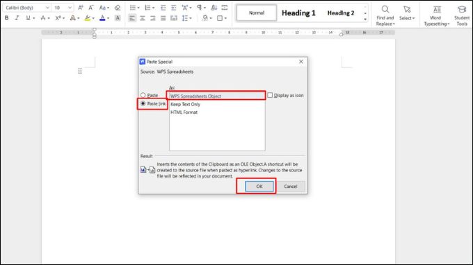 Cách chèn bảng Excel vào Word bằng đối tượng liên kết