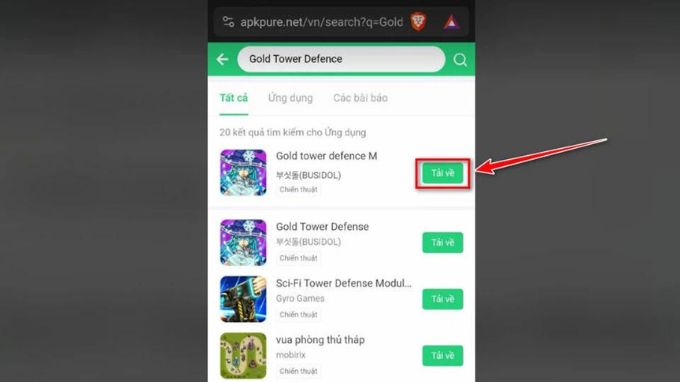 Bước 2 tải game Gold Tower Defence APK
