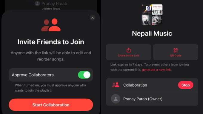 Tính năng chia sẻ danh sách phát Apple Music
