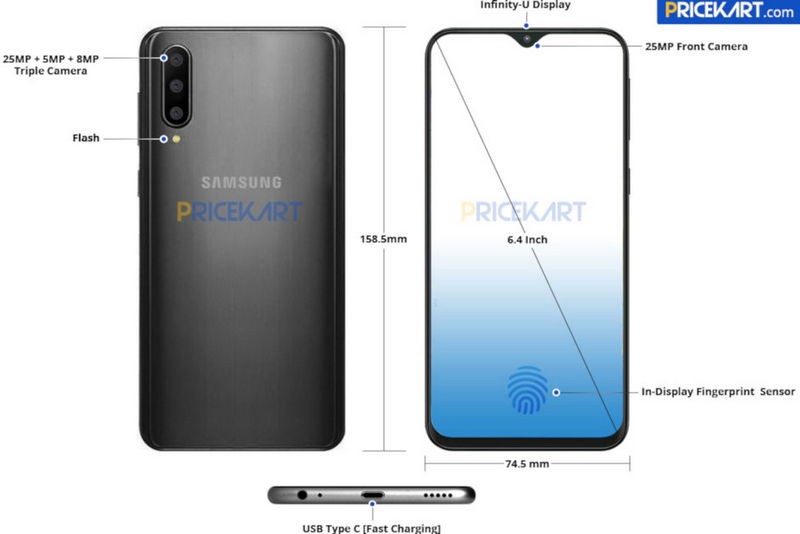 Galaxy A50 lộ diện hình ảnh, sở hữu 3 camera và cảm biến vân tay dưới màn hình