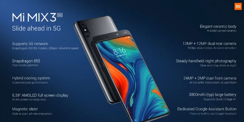 Xiaomi Mi Mix 3 được hỗ trợ mạng 5G cùng bộ vi xử lý Snapdragon 855