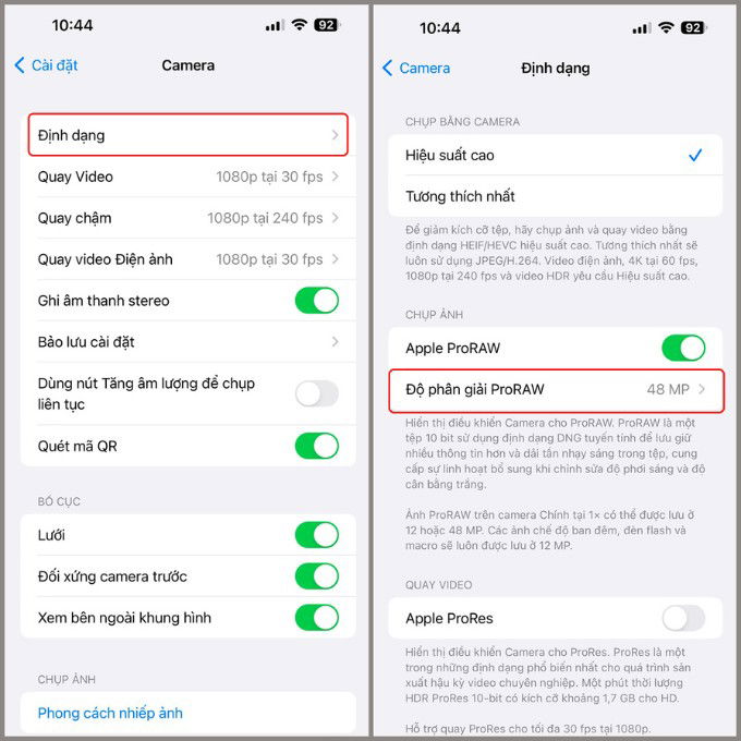 Bật ProRAW và ProRes trên iPhone