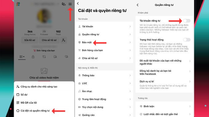 Tắt chế độ tài khoản riêng tư