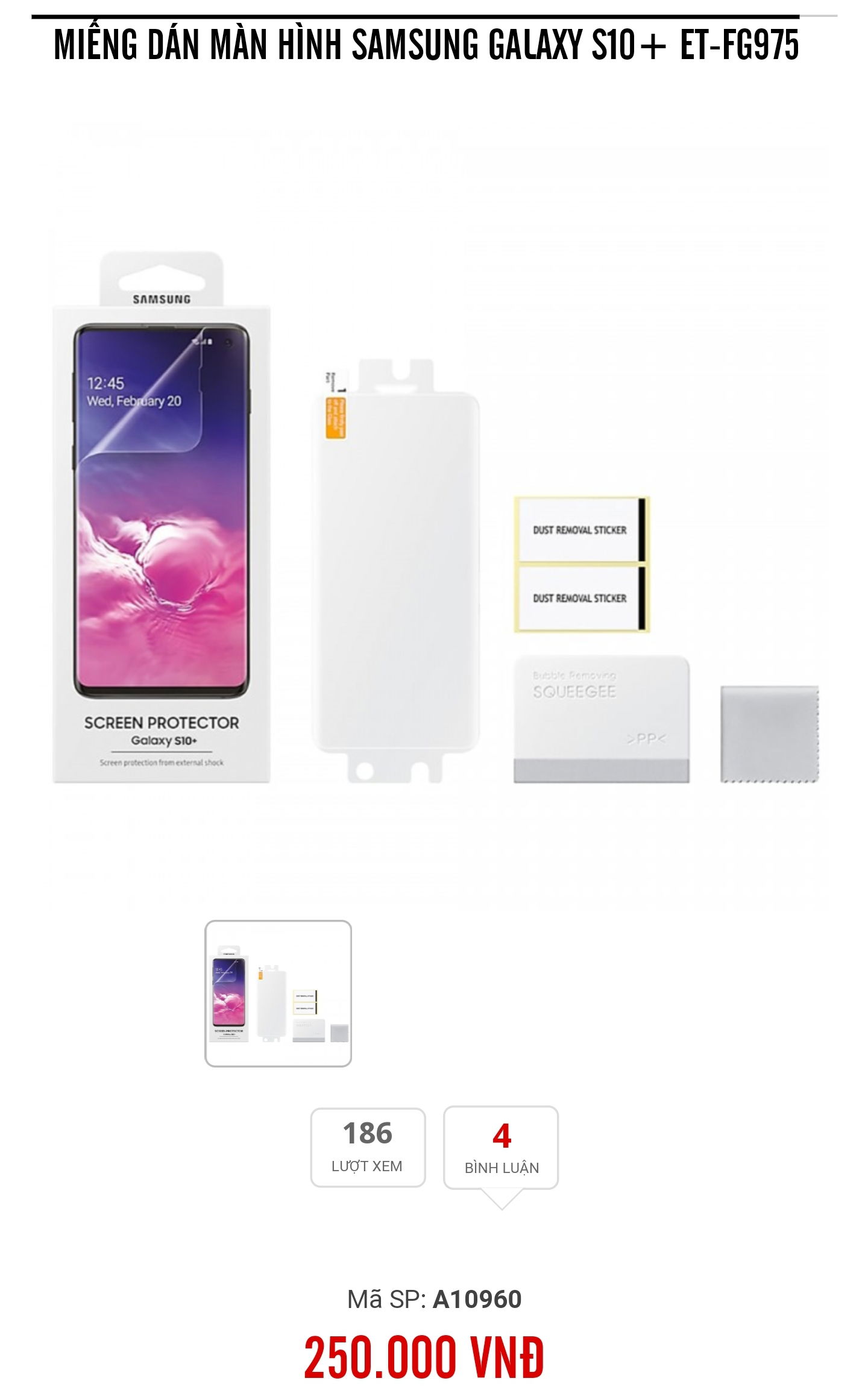 Điện thoại Galaxy S10 sẽ được dán sẵn tấm bảo vệ màn hình khi bán ra, giá bán lẻ chỉ 250 ngàn