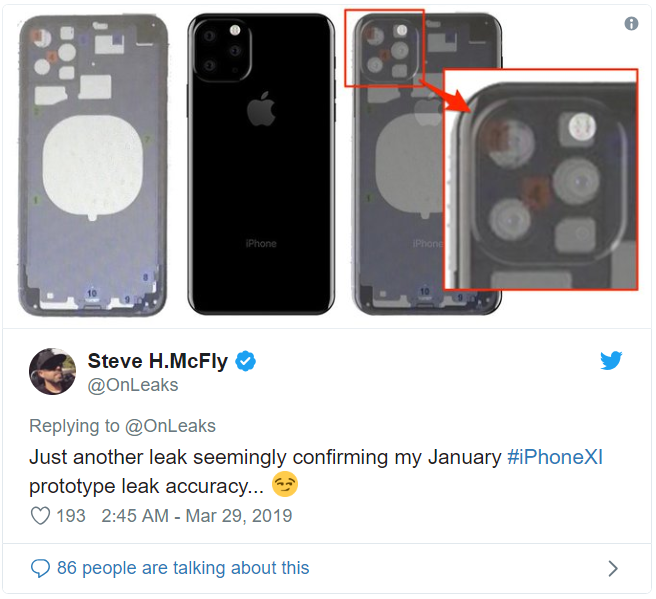 Camera iPhone XI sẽ được sắp xếp lệch theo hình tam giác