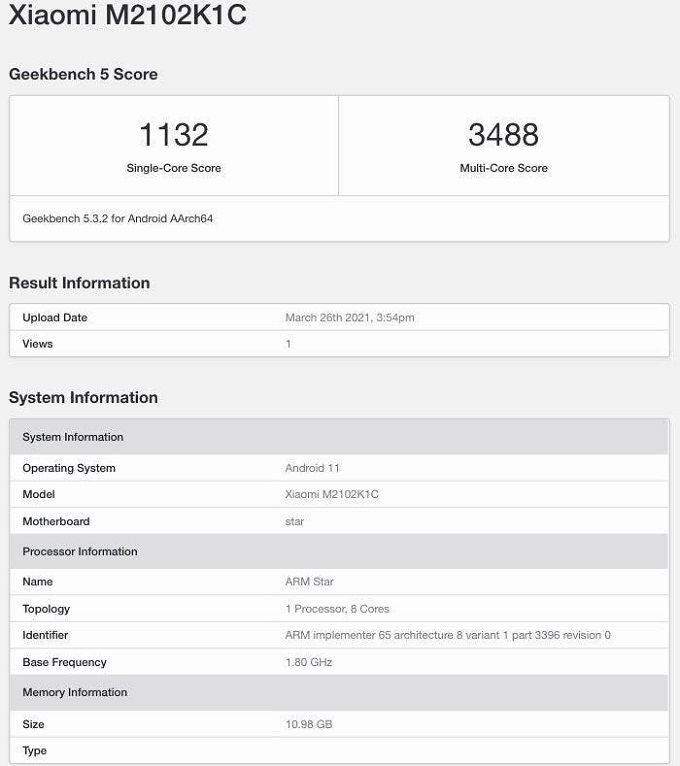 Thông tin Mi 11 Ultra trên geekbench
