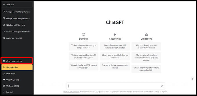Xóa cuộc trò chuyện trên Chat GPT
