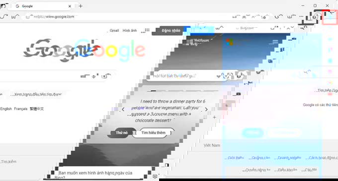 Nhấn vào biểu tượng bing trên trình duyệt Microsoft Edge