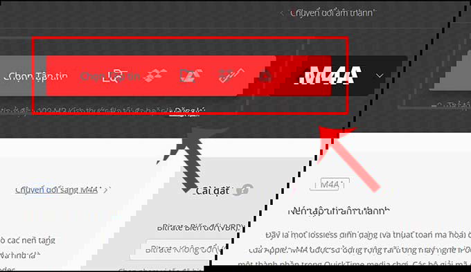 Truy cập vào website Convertio và tải file âm thanh M4A cần chuyển đổi lên