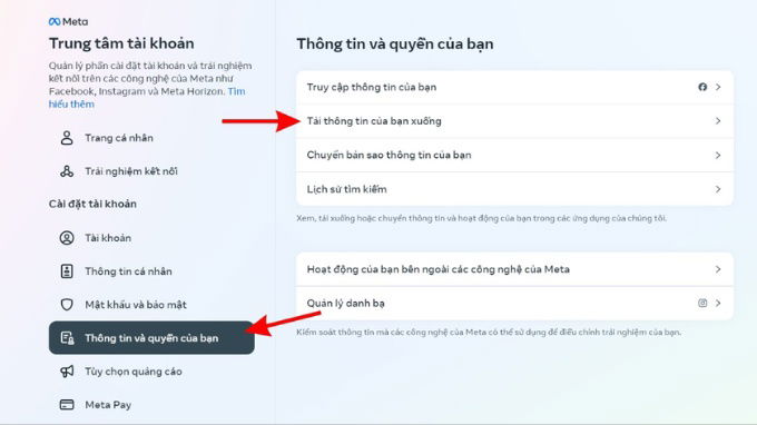 Bước 4 sao lưu dữ liệu trước khi chuyển Facebook cá nhân sang fanpage