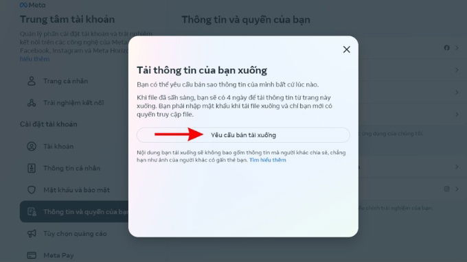 Bước 5 sao lưu dữ liệu trước khi chuyển Facebook cá nhân sang fanpage