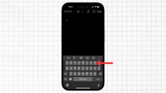 Bước 4 gõ ký hiệu Pi trên iPhone