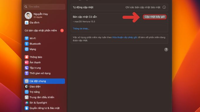 Cập nhật phiên bản hệ điều hành MacOS mới
