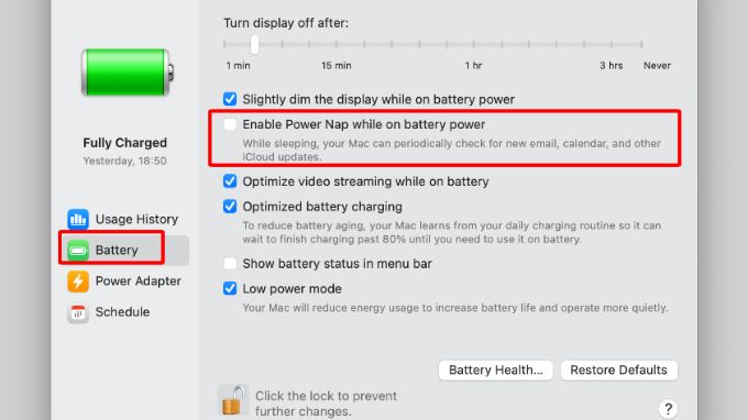 Tắt “Power Nap” để tiết kiệm năng lượng