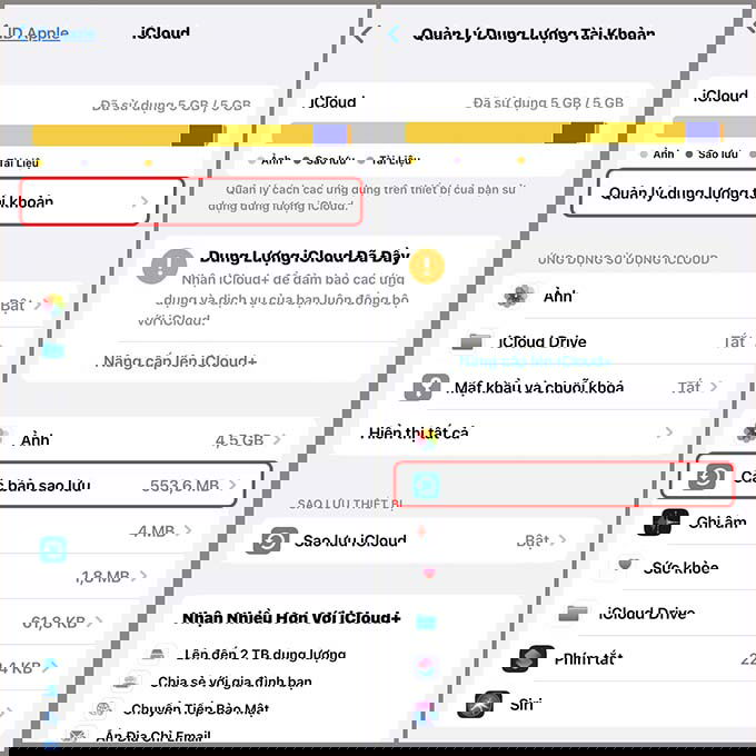 Tắt sao lưu ảnh iCloud và ứng dụng