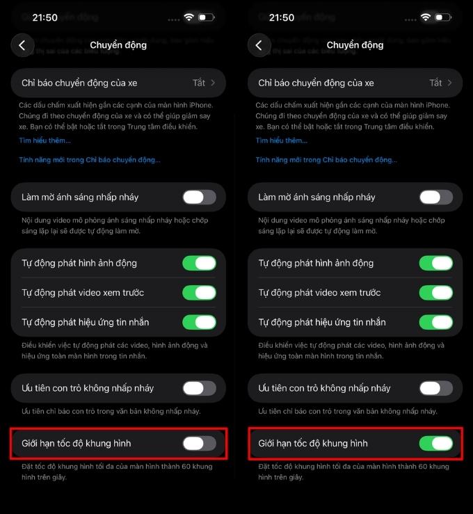Hướng dẫn cách bật/tắt 120Hz trên iPhone 17