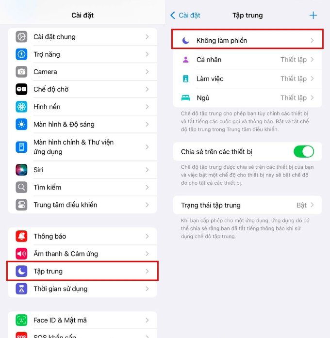 Tắt chế độ im lặng và không làm phiền