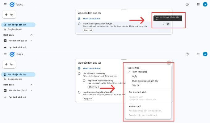 Cách sắp xếp và quản lý các công việc trên Google Task