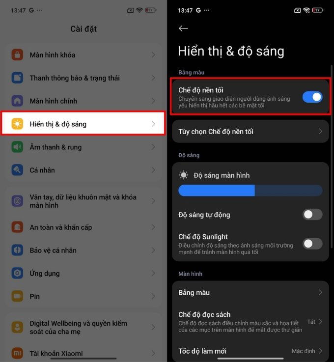 Tùy chỉnh chế độ tối để sử dụng thoải mái hơn