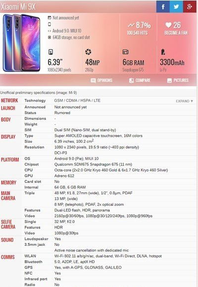 Xiaomi Mi 9X chuẩn bị ra mắt: chip Snapdragon 675 và 3 camera