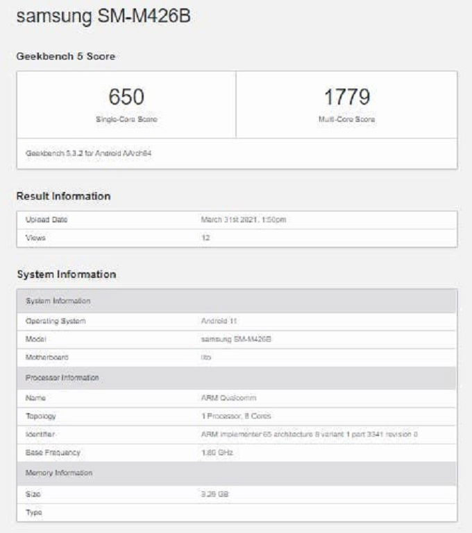 Thông tin xuất hiện trên nền tảng Geekbench