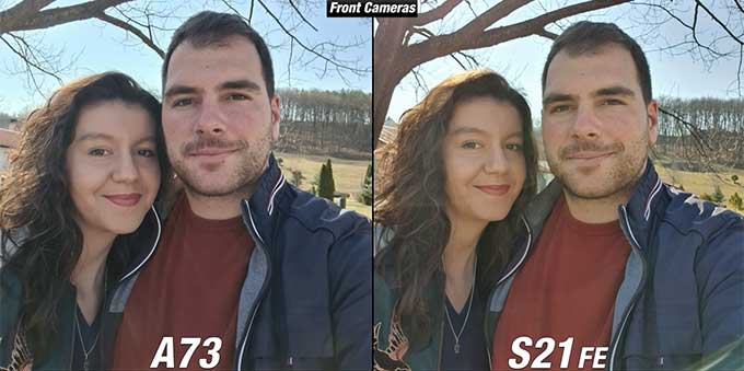 So sánh chi tiết camera Galaxy S21 FE và Galaxy A73 ống kính selfie