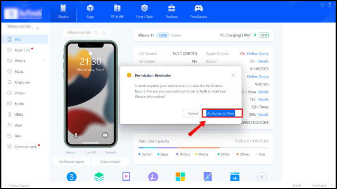 Kiểm tra pin iPhone thông qua 3uTools